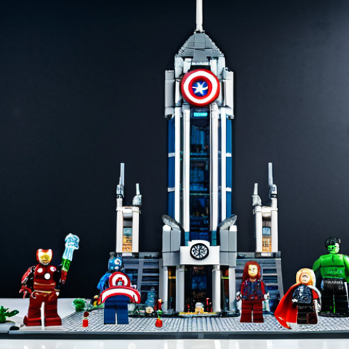 Home 7 A grand, towering LEGO Marvel Avengers Tower set (76269), illuminated to highlight its immense height and intricate architectural details. The building stands majestically in a professional display setting, with several iconic LEGO minifigures, including Iron Man and Captain America, posed dynamically near its base, showcasing their exquisite detailing. The scene emphasizes the epic scale and engineering marvel of the set. Professional photography, high-quality, sharp focus, vibrant colors, perfect anatomy (for LEGO figures), correct proportions, natural pose, well-formed hands, proper finger count, natural body proportions, safe for work, appropriate content, fully clothed, professional, family-friendly.